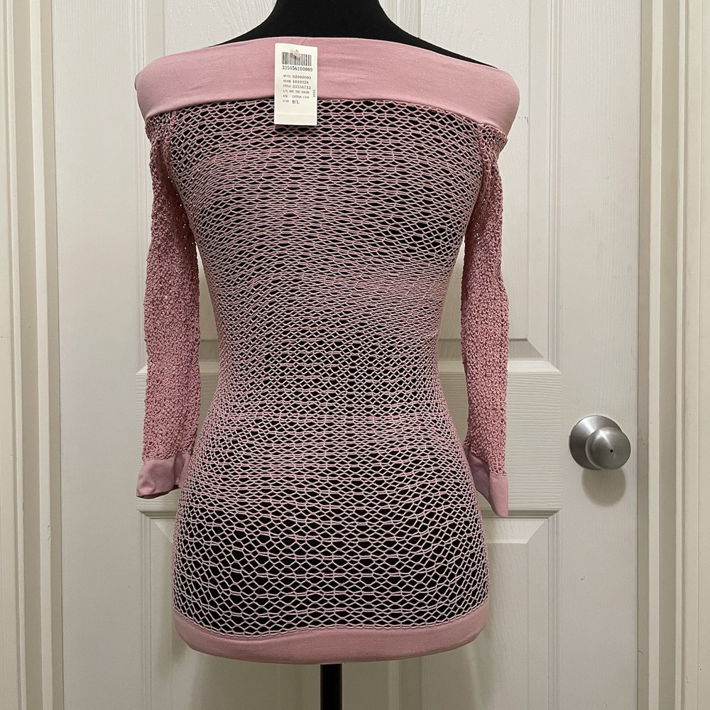 Vintage Arden B Fishnet Off Shoulder Pink Mesh Top Y2K Party Club USA NWT XS-M - Picture 3 of 6